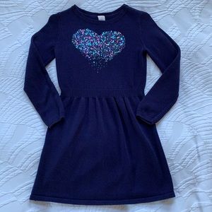 Gymboree navy blue sweater dress with sequins apliqué.